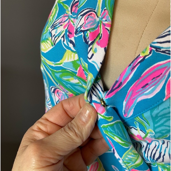 Lilly Pulitzer Clancie Knee length Wrap Dress Turquoise Size Large - Picture 11 of 15